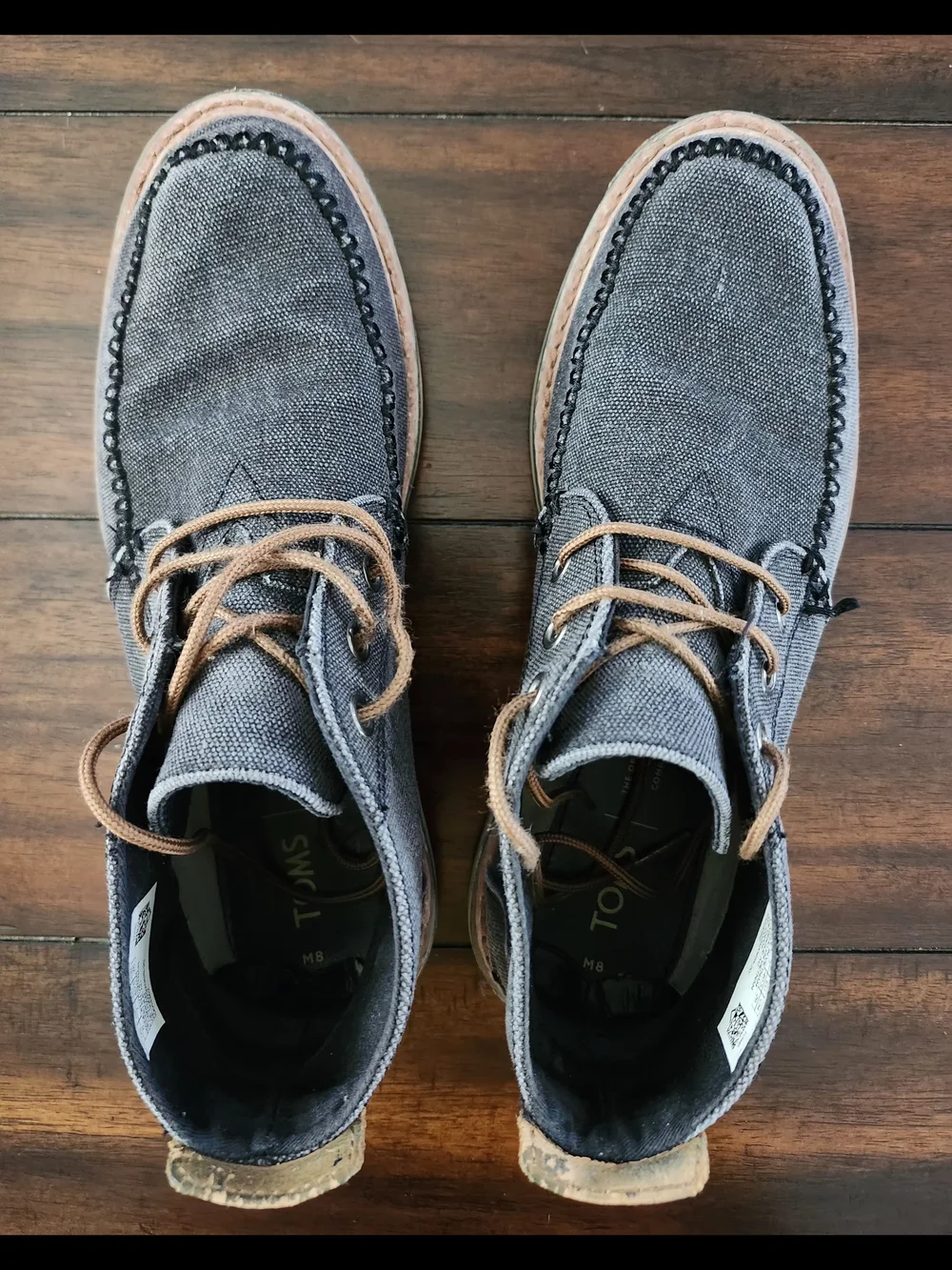 Toms Men's 8 Casual Canvas Chukka Boots in Charcoal with Brown Laces